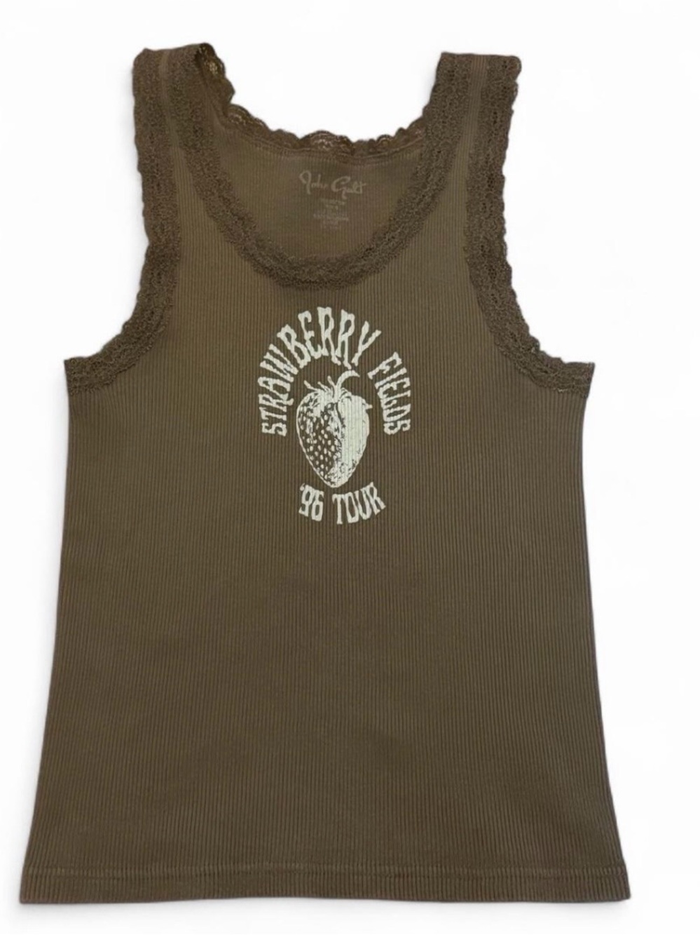 Brandy melville brown ribbed lace trim strawberry fields tank top